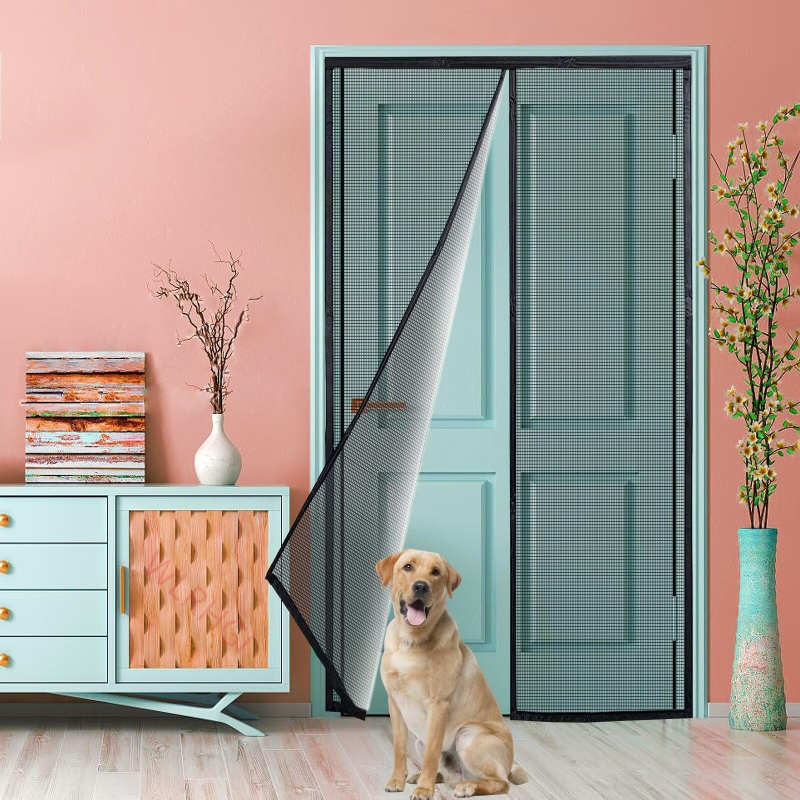 Moustiquaire magnétique anti-déchirure en nylon noir innovant pour porte