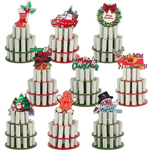 Dandat 9 Pcs Wooden Christmas Money Holder Christmas Party Cash Cake Colorful Merry Christmas Money Holder Gift