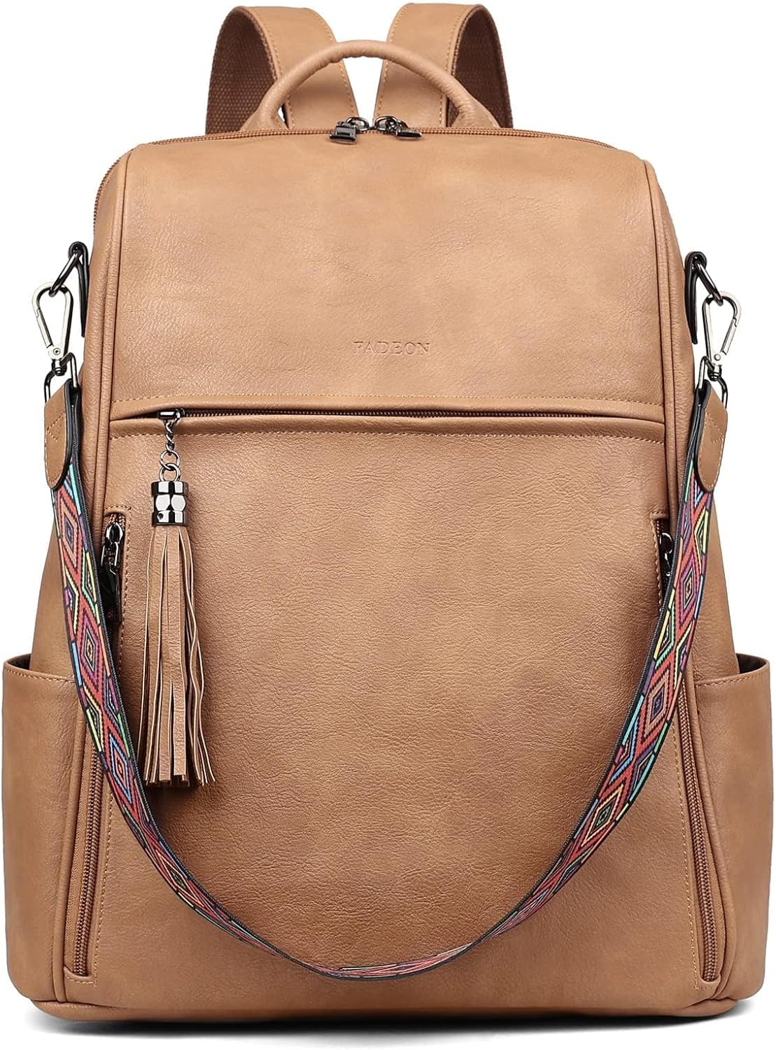 FADEON Leather Laptop Backpack for Women Designer 15.6 inch PU Laptop Bag, Ladies Travel Computer Work Backpack Camel Brown