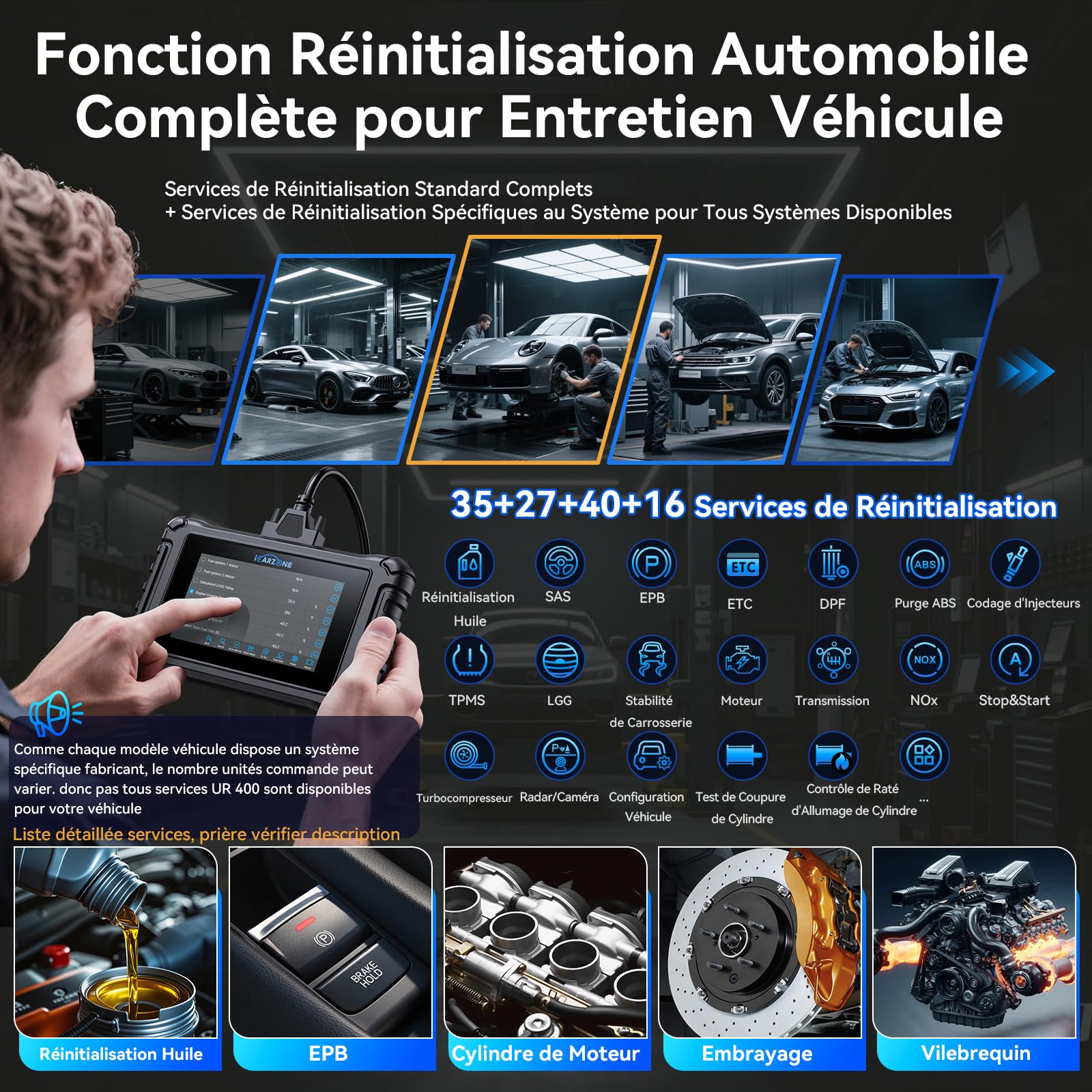 UR400 Valise Diagnostic Auto Multimarque pour Porsche/Benz/BMW/Audi/VW, OBD2 Diagnostic Français pour Tous Les Systèmes, 49 Fonctions pour Maintenance, AutoVIN,Test Actif Bidirectionnel