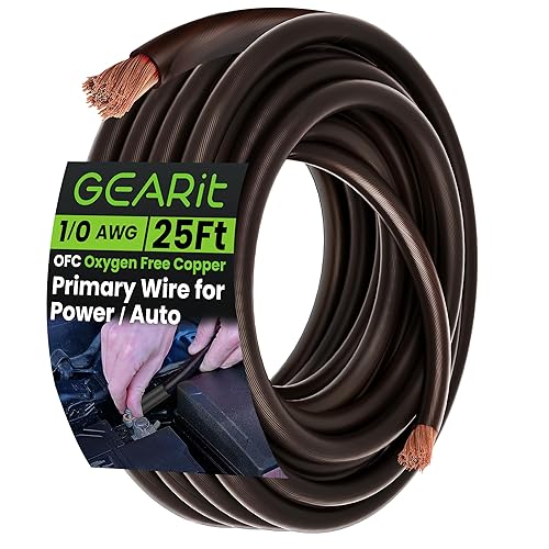 GEARit Cable de tierra de cobre libre de oxígeno OFC calibre 1/0 (25 pies - negro translúcido) 0 AWG - Cable principal automotriz de
