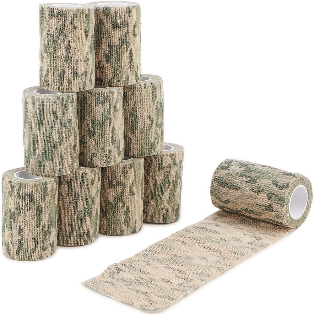 DROK 4 Roll Camouflage Tape, 2.95in x 14.76ft Non Reflective Matte Bandage Protection for Cameras Photography Flashlight Bike Camping fits, 4.92Yard Multi-Functional Self-Adhesive Camo Accessories