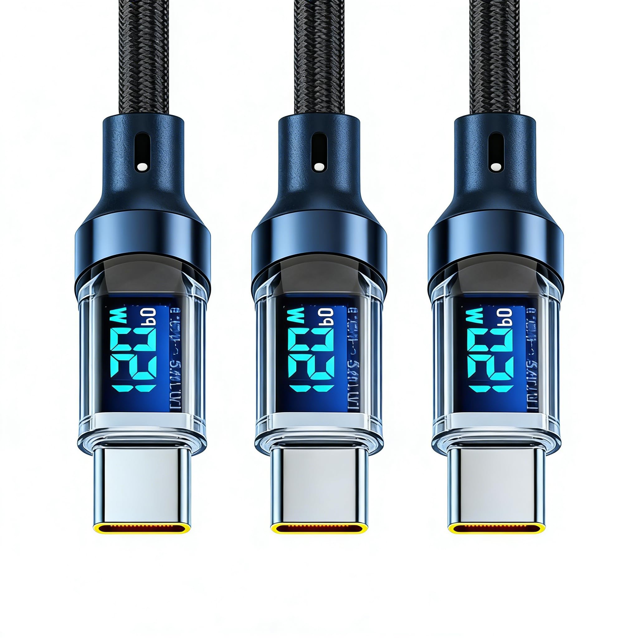 USB to USB C Cable 6.5FT 120W Charger Cables with Display High Speed Type C Charger Cord Fast Charging for Phone (3pcs 1M/3.3FT)
