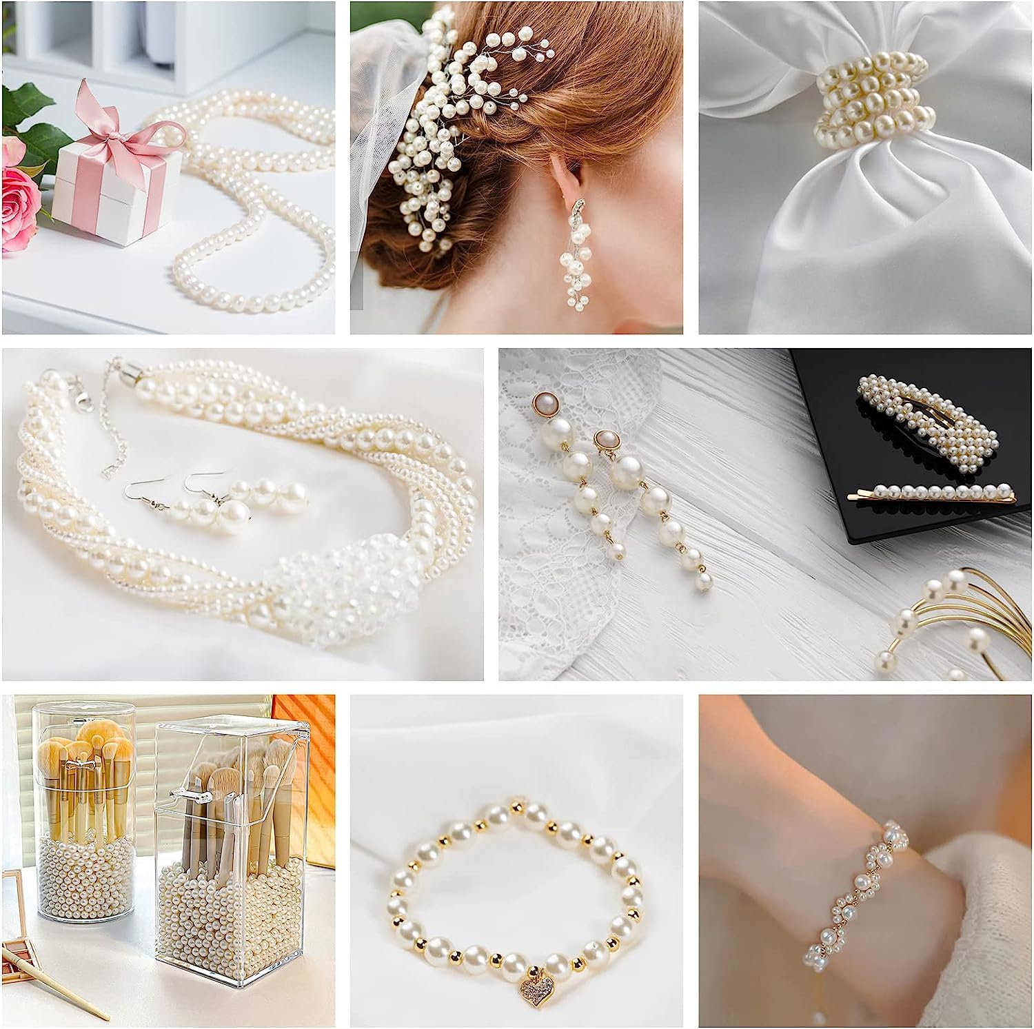 Kwizy Pearl Beads Moti For Jewelry Bracelet Necklace Earring Anklets Making Acrylic Plastic Beads Art & Craft DIY Beading Kids Sewing Decoration Purpose Loose Pearls With Holes | 8MM | 50 Gram | White 3