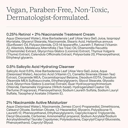 Miniatura 10 de MDacne Kit de acné de retinol de 3 pasos  Crema de retinol 0.25%, limpiador de ácido salicílico, humectante de niacinamida, kit a base de plantas