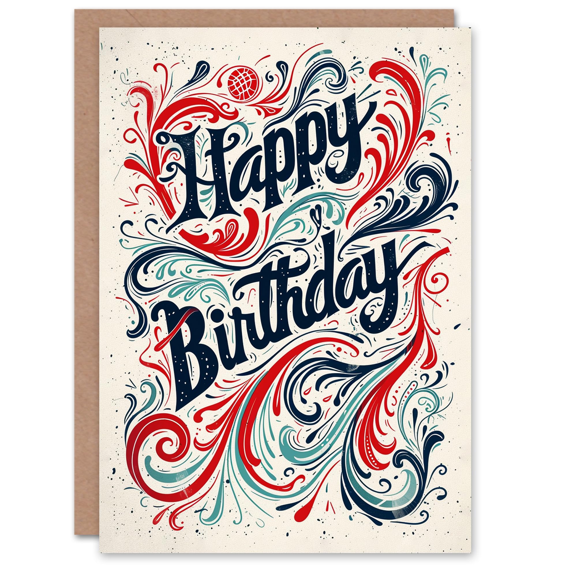 Birthday Card Filigree Red Blue Letterpress Pattern For Him Man Greeting Card