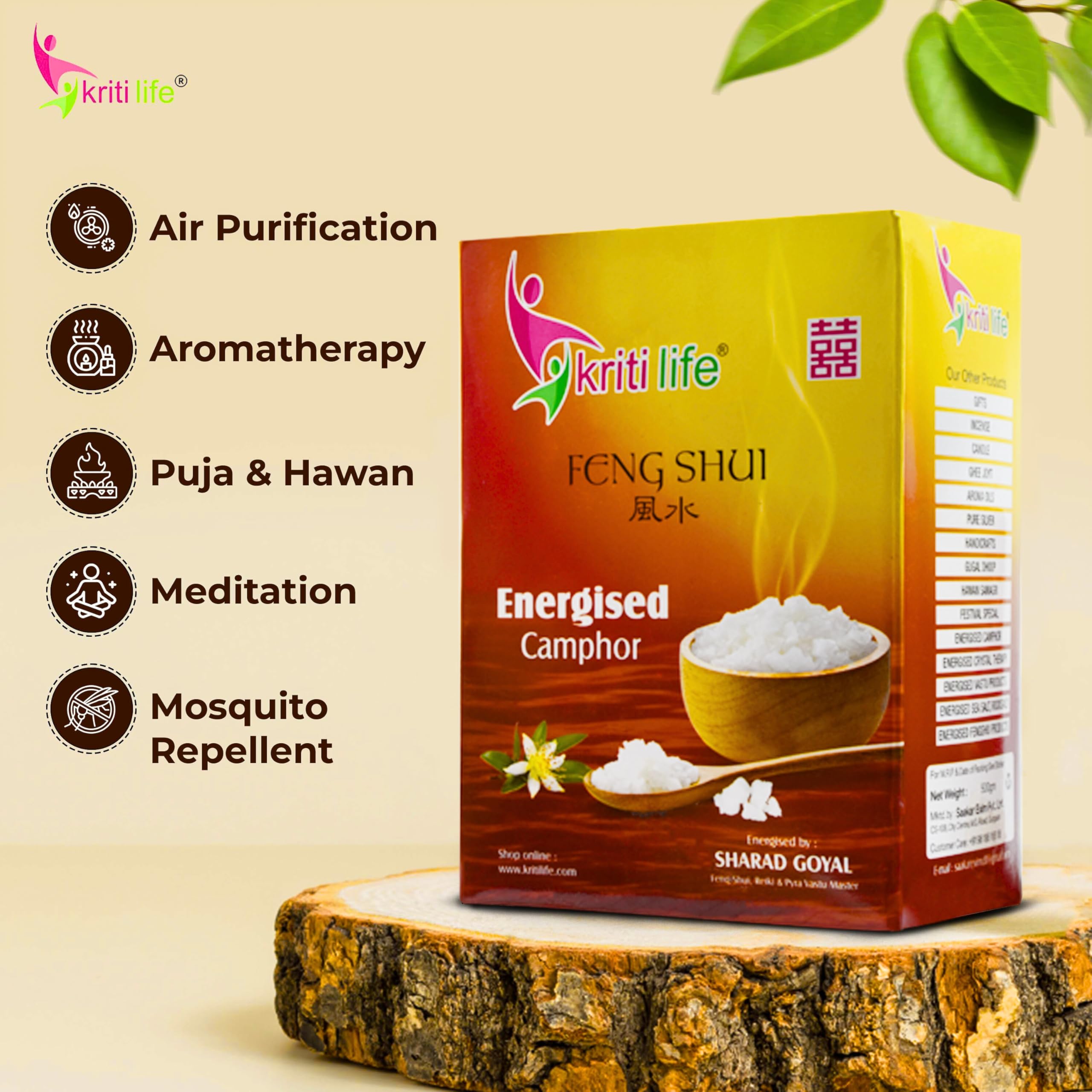 Kriti Life Energised Camphor Feng Shui 500 Gram | Organic Pure White Kapoor for Pooja Hawan | Home Fragrance | Aromatherapy | Kapoor Dani & Diffuser Suitable - Image 3 thumbnail