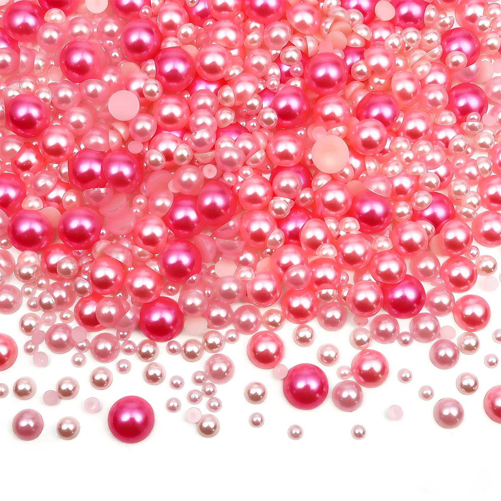 TOAOB 1000pcs Pink Series Flat Back Pearls Round Half Flat Glossy Beads Mixed Sizes 4mm 6mm 8mm 10mm 12mm for Nail Art DIY Crafts Jewelry Decoration Wedding Dress Phone Case