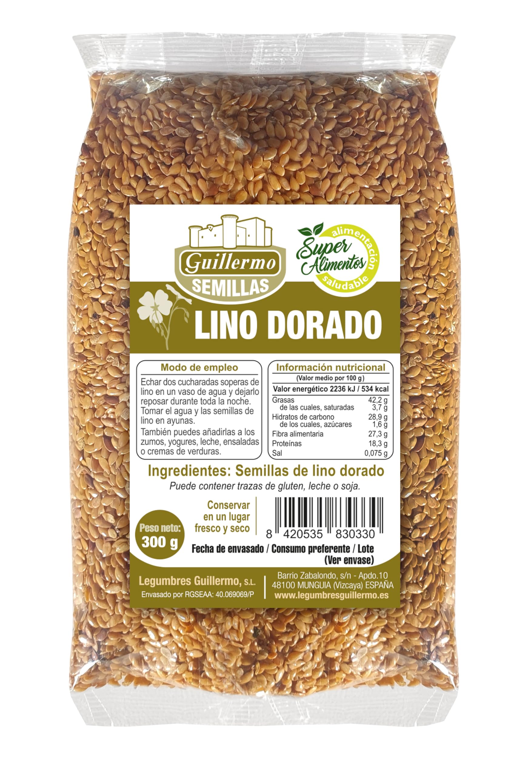 Semillas de lino dorado 300 g Omega-3 fibra reducción del colesterol