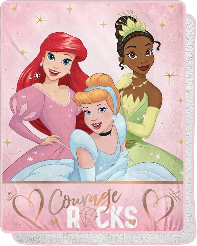 NORTHWEST Disney Princess Silk Touch Sherpa Throw Blanket, 40" x 50", Rocking Princesses