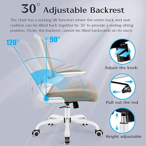 Miniatura 6 de FelixKing Silla de oficina, sillas de escritorio ergonómicas con ruedas, silla de malla para el hogar, soporte lumbar ajustable y altura, silla Ergo