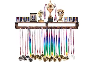 LAVIEVERT Wooden Trophy & Medal Display Shelf with Storage