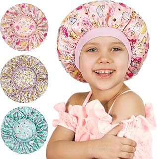 3 Pcs Bonnet for Kids, Kids Bonnets for Girls, Satin Silk Hair Bonnet for Sleeping, Soft Wide Band Sleep Cap for Curly Hair Braids for Teens Child Toddler
