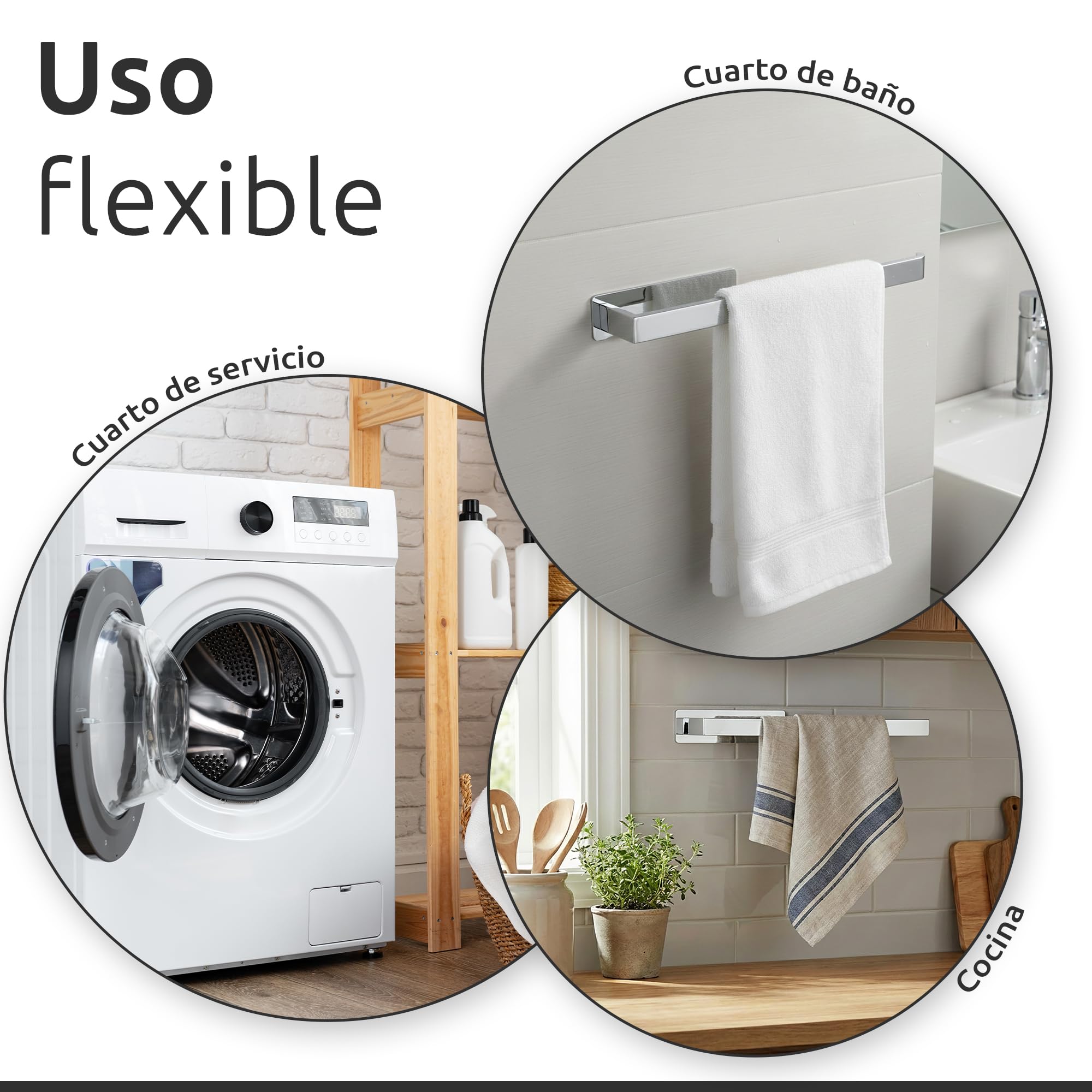 ECENCE Toalleros de Baño sin Taladro Cromo 38cm - Colgador de Toallas con Adhesivo en Acero Inoxidable 304, Antióxido para Cocina y Aseo
