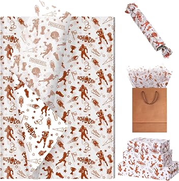 100 Sheets Football Tissue Paper, 20x14 Inches, Brown Football Wrapping Paper, Sports Themed Decorative Tissue for Baby Shower, Birthday, Team Celebration Party Gift Wrapping Supplies