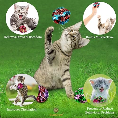 Miniatura 3 de SunGrow Paquete de 12 bolas arrugadas para gatos, juguetes de 2 pulgadas para mascotas de interior, mantiene a tu felino enérgico y emocionado con
