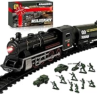 Atlasonix USA Electric Military Train Set for Kids 4-8 - Polar Express Toy with Helicopter, Tank, Soldiers & Tracks - Battery Powered Imagination Gift