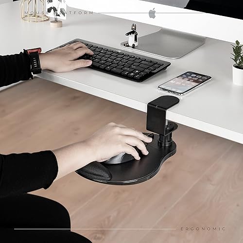 Miniatura 7 de EHO Plataforma de mouse con abrazadera con reposamuñecas de gel, bandeja giratoria de 360 para debajo del escritorio con almacenamiento deslizante,
