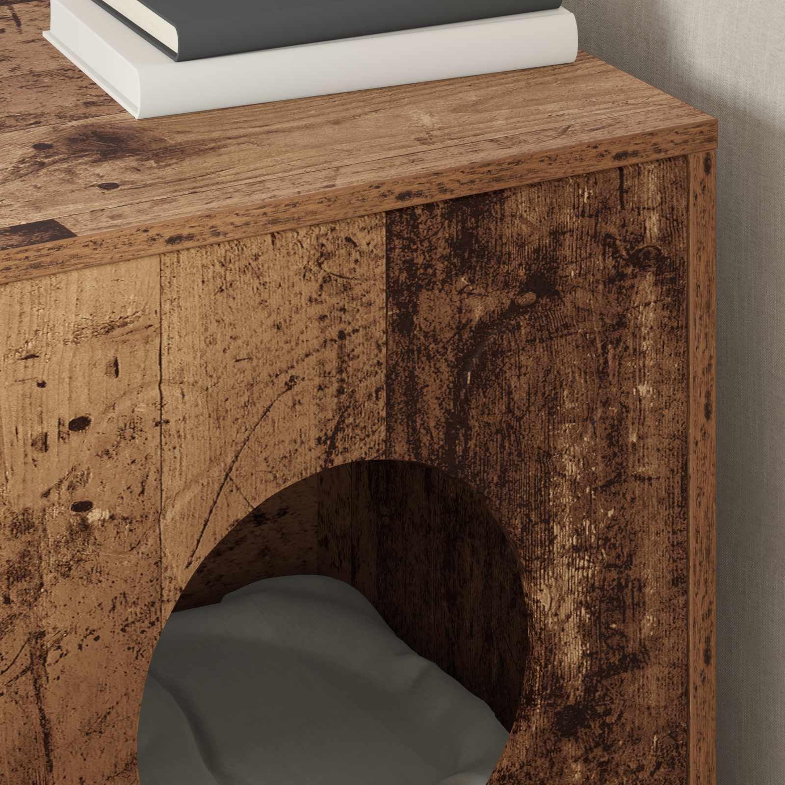 Katzenhaus Indoor aus Holzwerkstoff, Moderne Katzenhöhle in Altholz-Optik, Rechteckige Katzenhütte für Wohnzimmer, Robustes Haustierhaus, 42,5 x 40 x 53 cm