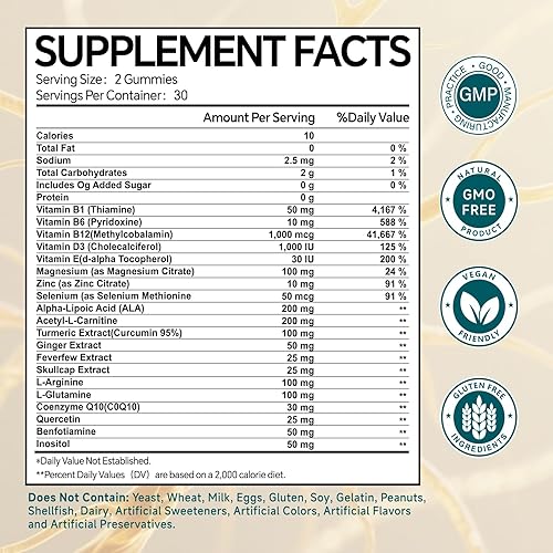 Miniatura 6 de Gomitas de apoyo a la neuropatía sin azúcar para los nervios salud nerviosa mejorada, regeneración, apoyo cognitivo con vitamina B1, B6, B12