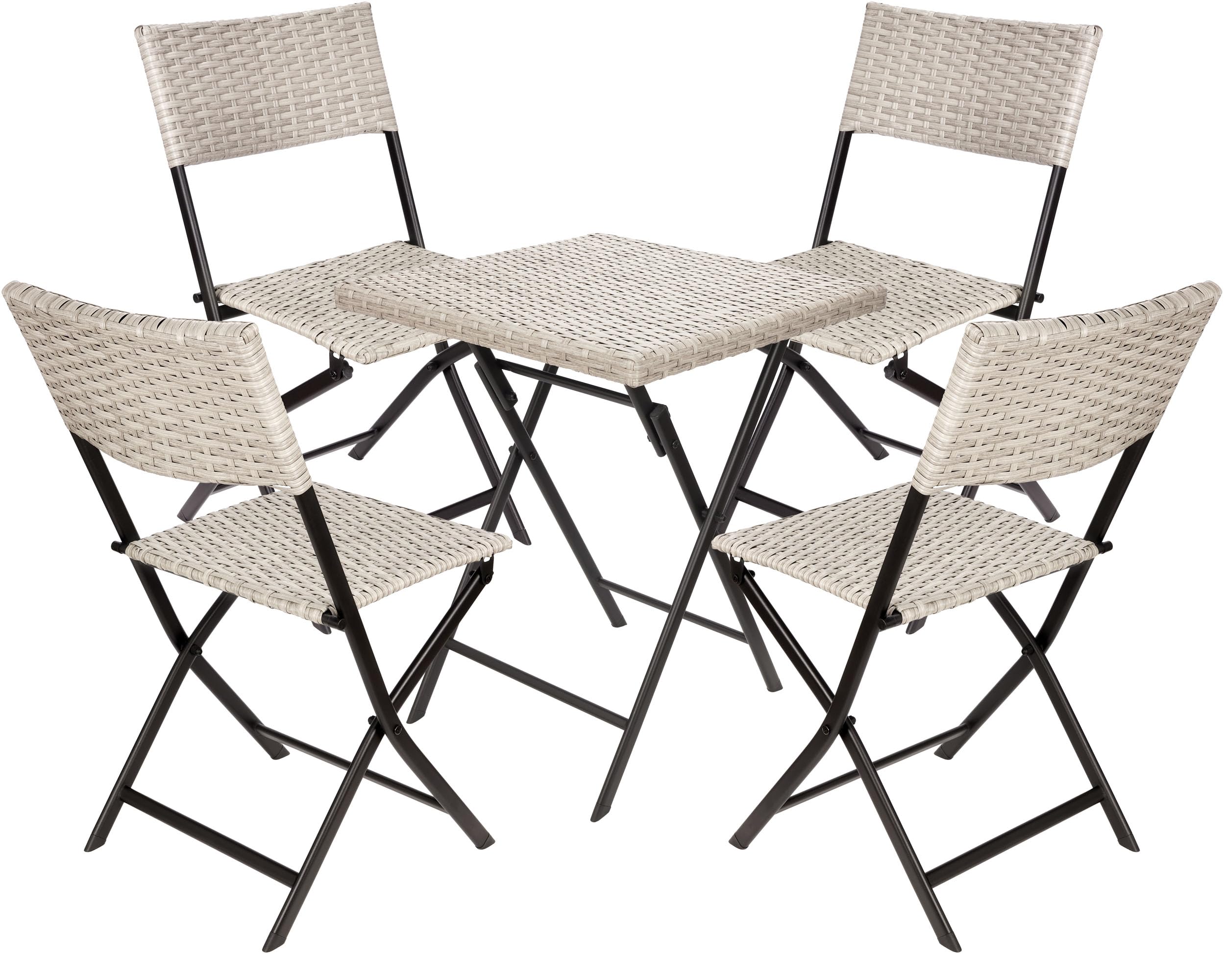 BRUBAKER Set de Balcón Lugano con Mesa y 4 Sillas Plegables - Impermeable, Plegable y Ahorra Espacio - Grupo de Asientos de Poliratán para Balcón Terraza Jardín - Set de Bistro - Gris Beige