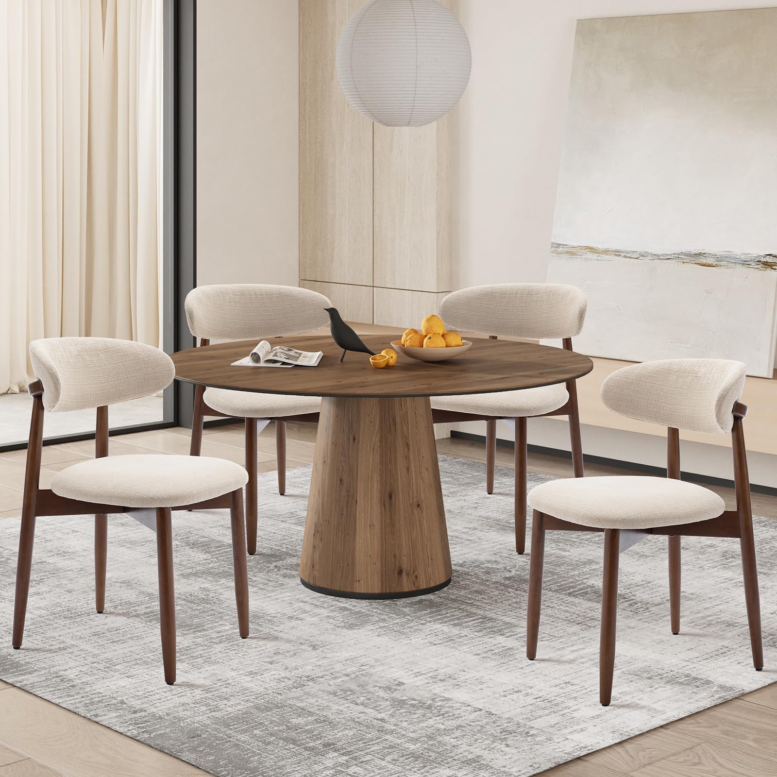 COLAMY Modern Dining Chairs Set including Wooden Legs, Upholstered Fabric Dining Room Chairs with Curved Backrest