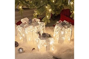 PEIDUO Outdoor Christmas Decorations, Set of 3 Christmas Lighted Gift Boxes