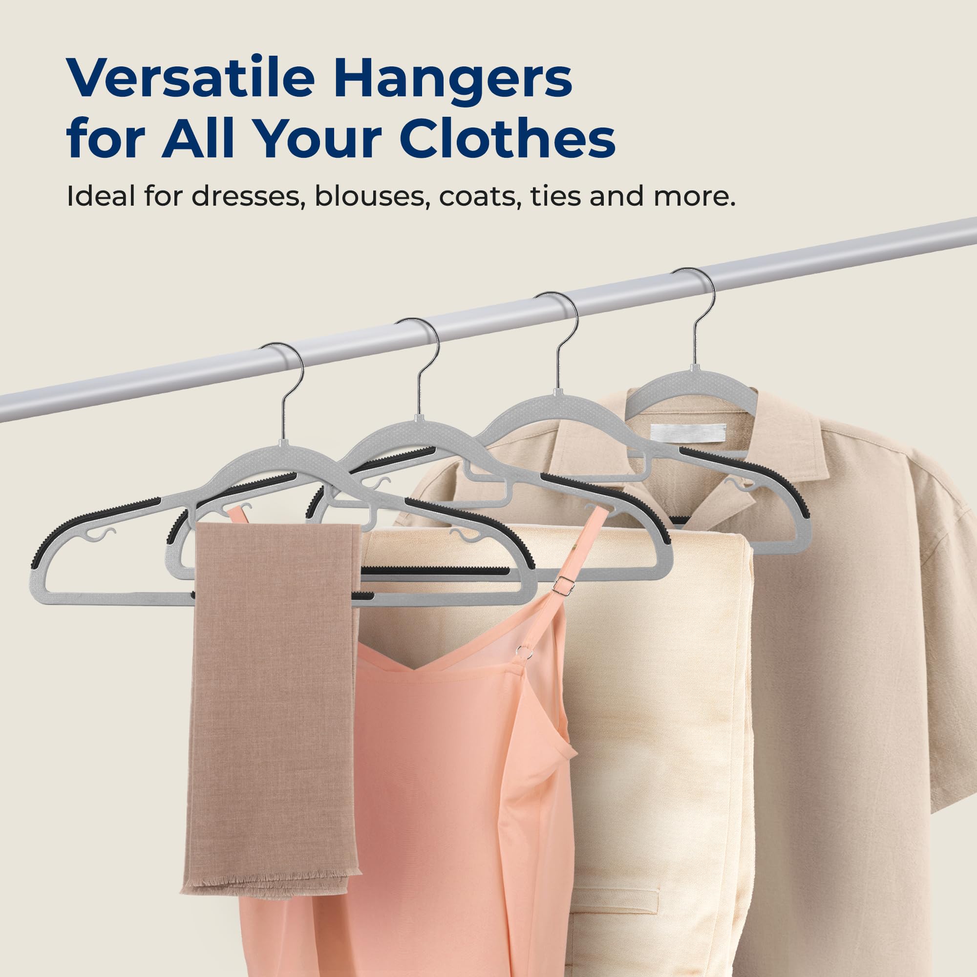 SereneLife Set di 50 grucce in plastica, con cuscinetto in gomma antiscivolo e gancio girevole a 360°, resistenti grucce grigie per camicie, cappotti, pantaloni, vestiti, organizer salvaspazio per