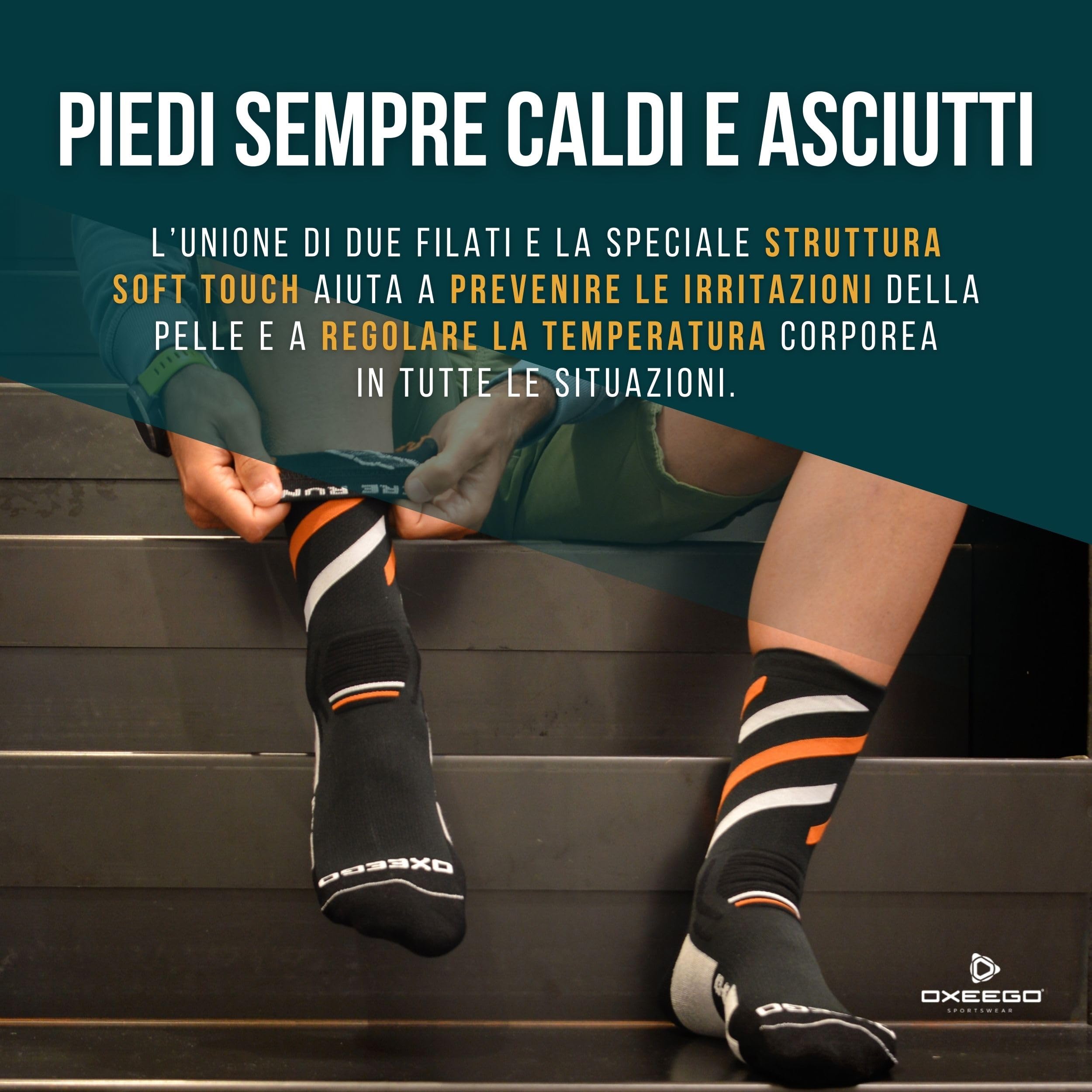 Calze Running a Compressione, Termiche, Ossigenanti e Antibatteriche - Calzini Rinforzati da Corsa su Strada e Terreni Misti (Stripes)