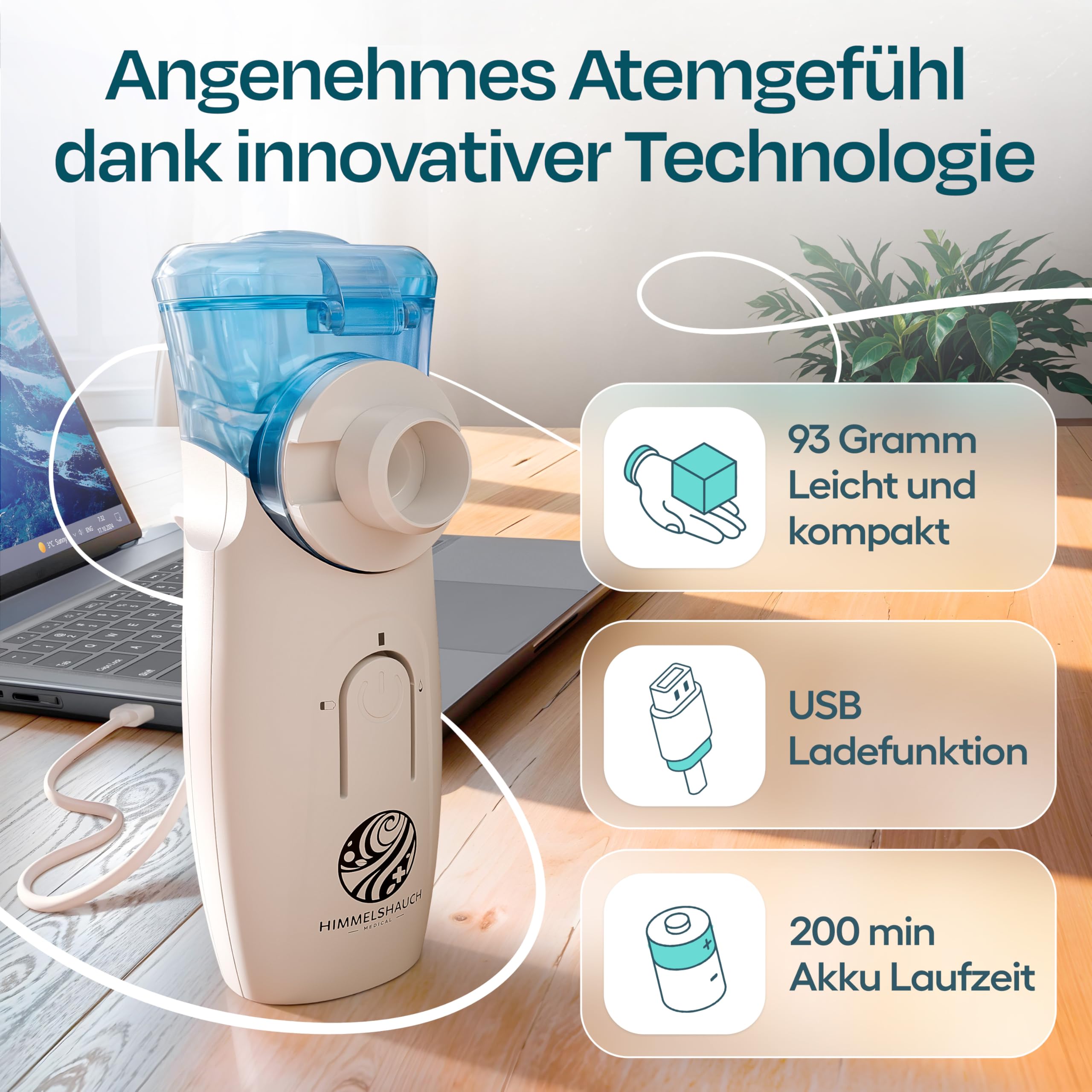 HIMMELSHAUCH MEDICAL Ultraschall Inhalationsgerät Kinder & Inhaliergeräte für Erwachsene | Inhalator Baby | Vernebler Gerät | Elektrische Inhalatoren | Kochsalzlösung Inhalieren | Mesh Nebulizer