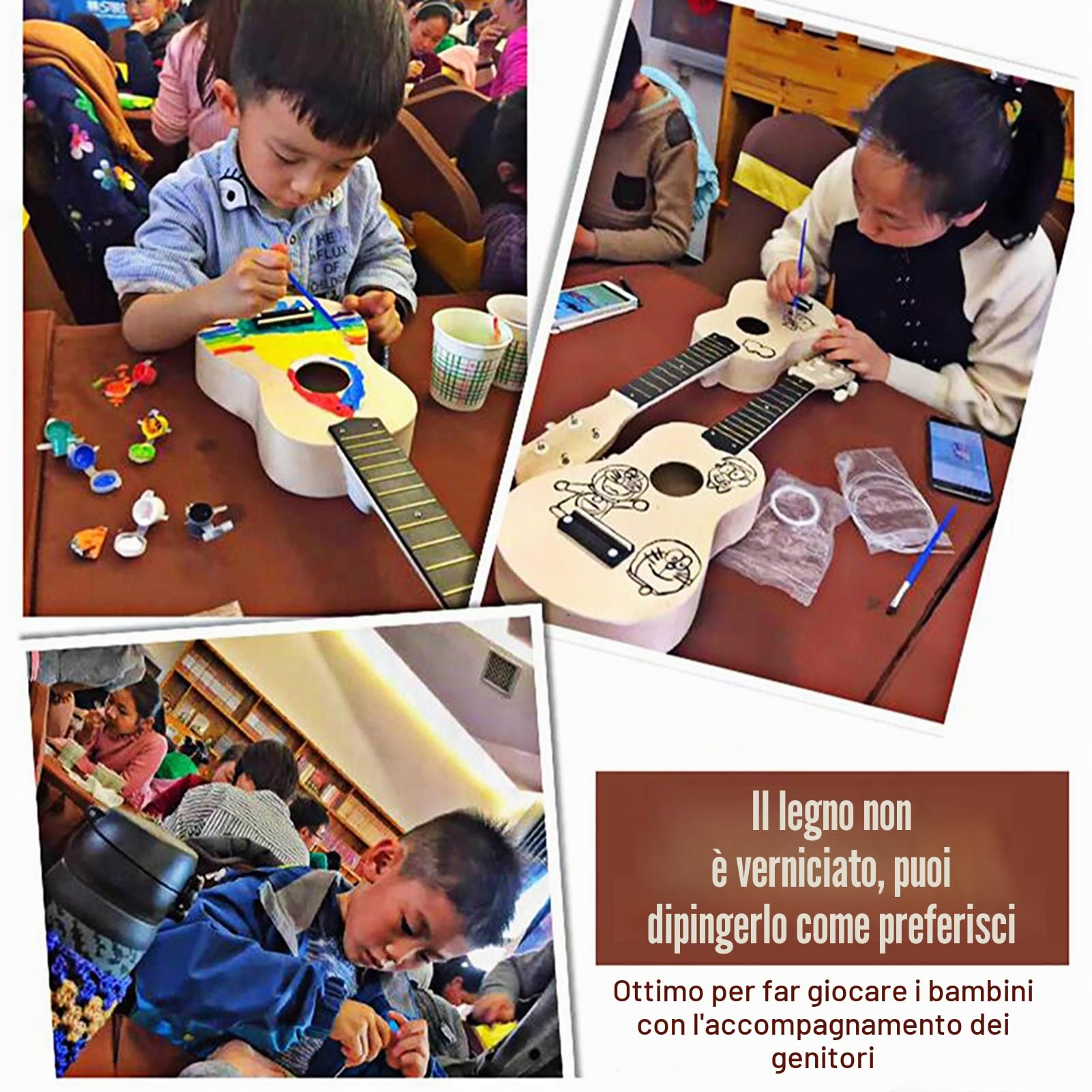 Set di ukulele soprano per bambini e adulti, 21 pollici, con custodia, chitarra per bambini, in materiale tiglio, adatto per lezioni di musica, studenti