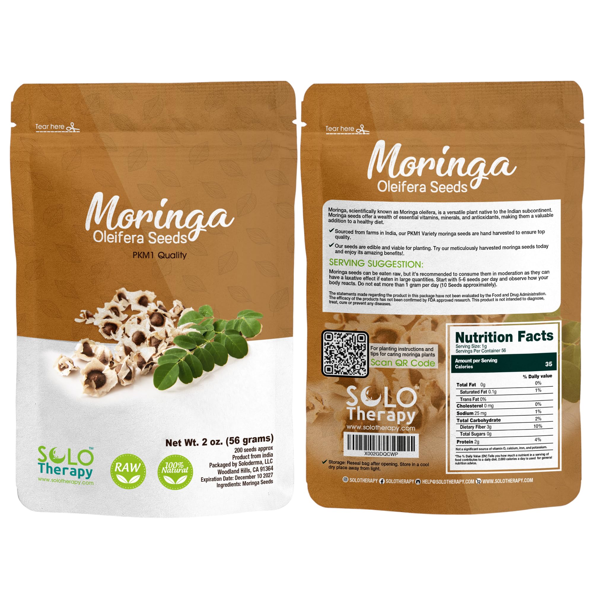 Moringa Seeds | 200 Seeds Approx. | Premium Quality | PKM1 | Edible | Planting | Moringa Oleifera| Malunggay | Semillas De Moringa | Drumstick Tree | Seeds from India (2 oz)