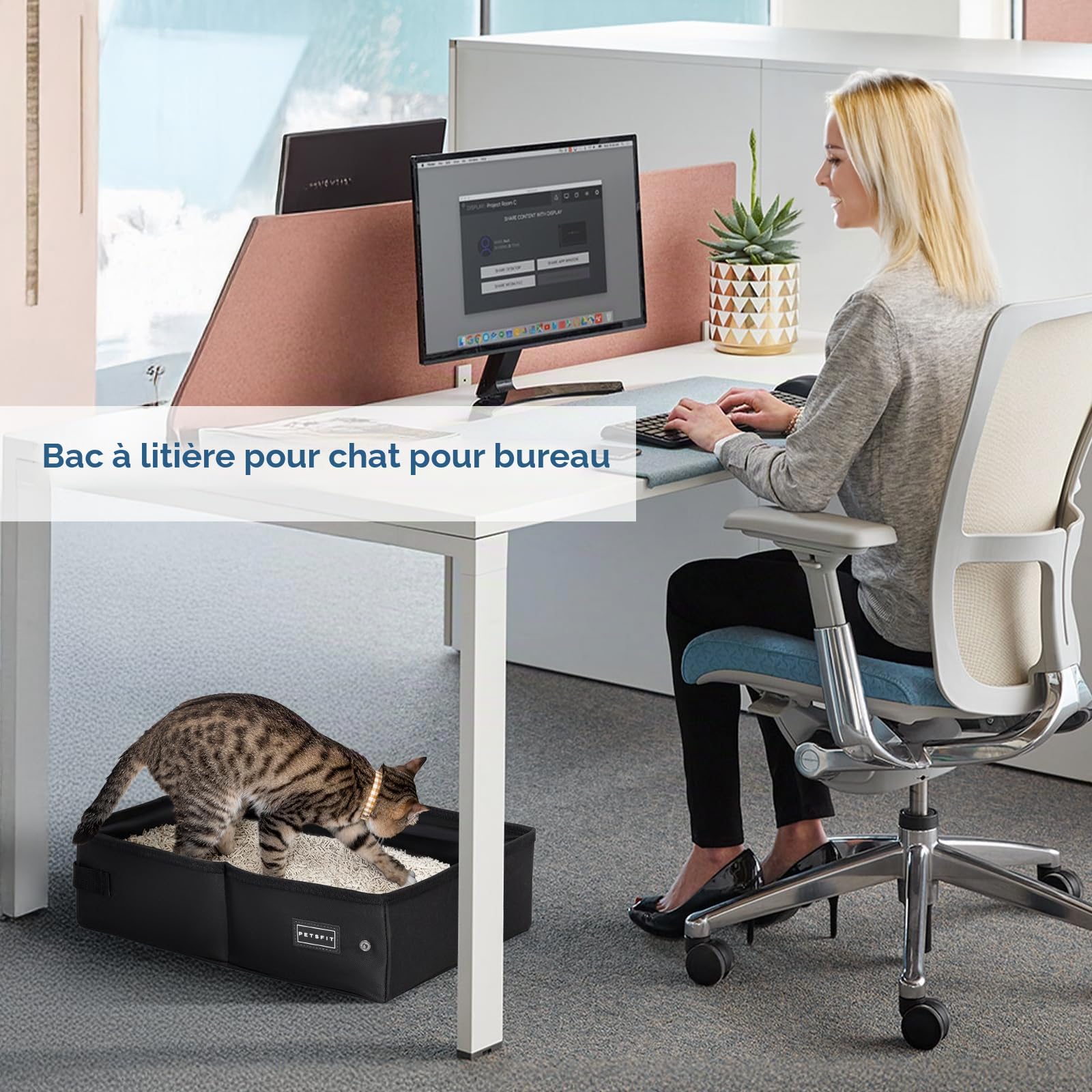 Petsfit Portable Litiere de Voyage pour Chat Pliable, Super étanche, Robuste et Durable, Lavable Bac à Litière transportable Chat pour Maison, Hôtel, Camping,XL Voiture, Bureau