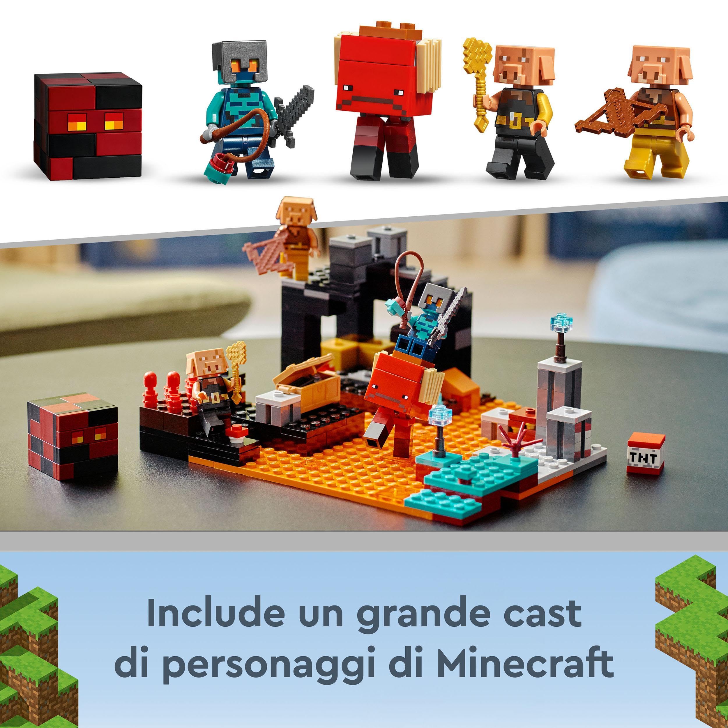 LEGO Minecraft Il Bastione del Nether, Modellino da Costruire di Castello Giocattolo con, Funzioni, Accessori e Personaggi Piglin del Videogioco, Giochi per Bambini e Bambine da 8 Anni 21185