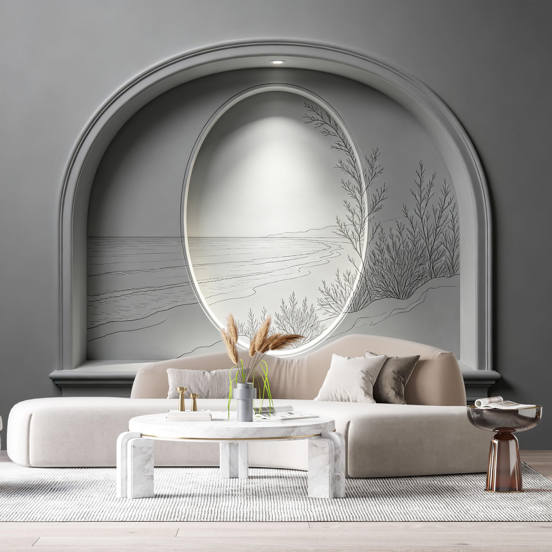 Custom Size Wall Murals Minimalist Monochrome Coastal Landscape 3D Trompe L'Oeil SelfAdhesiveWall Fabric Removable Wallpaper Wall Decor for Living Room Bedroom Bathroom
