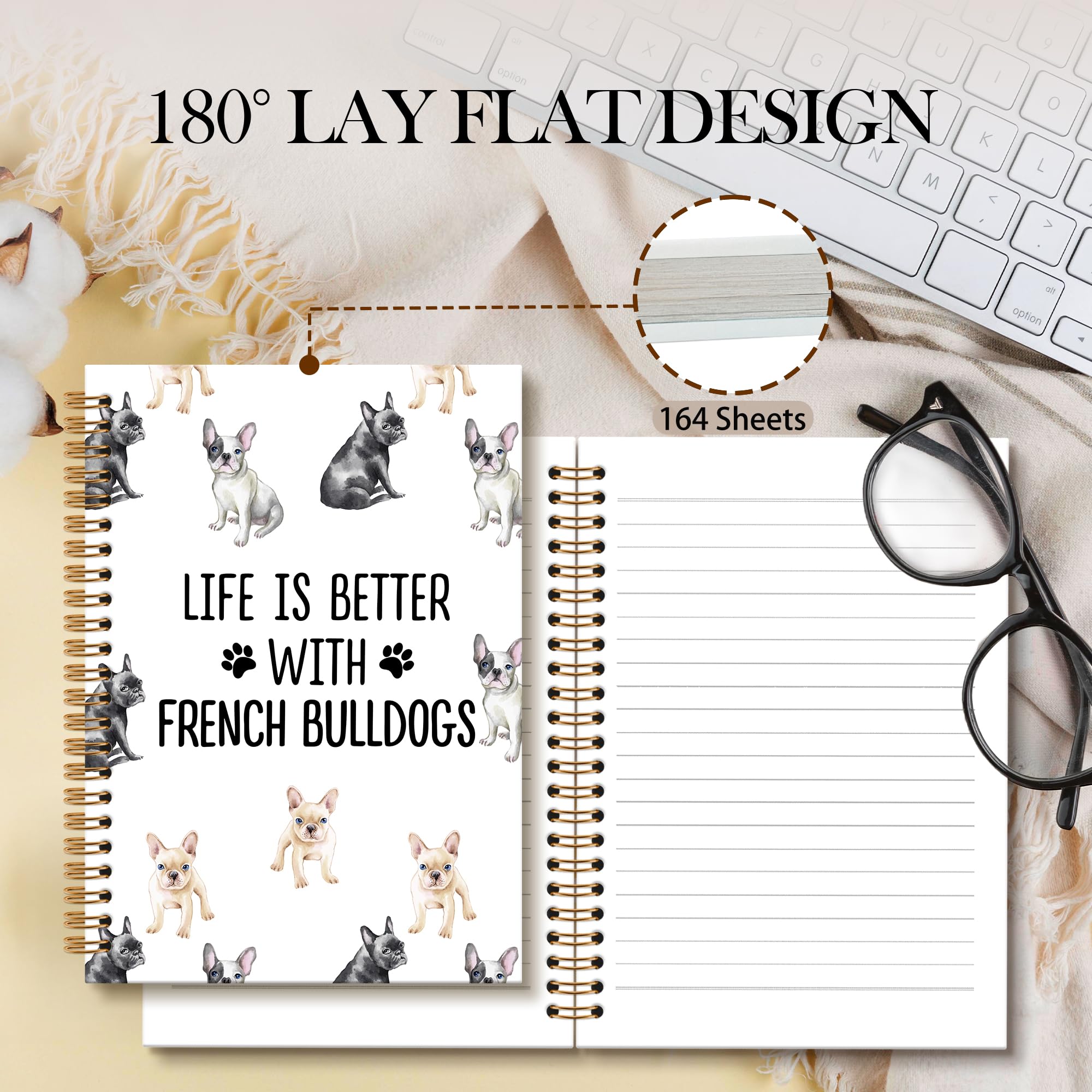 Cuaderno de perro bulldog francés, cuaderno en espiral, regalos de Frenchie, cuadernos de perros, regalos para amantes del bulldog francés, propietarios, mujeres y hombres, suministros de