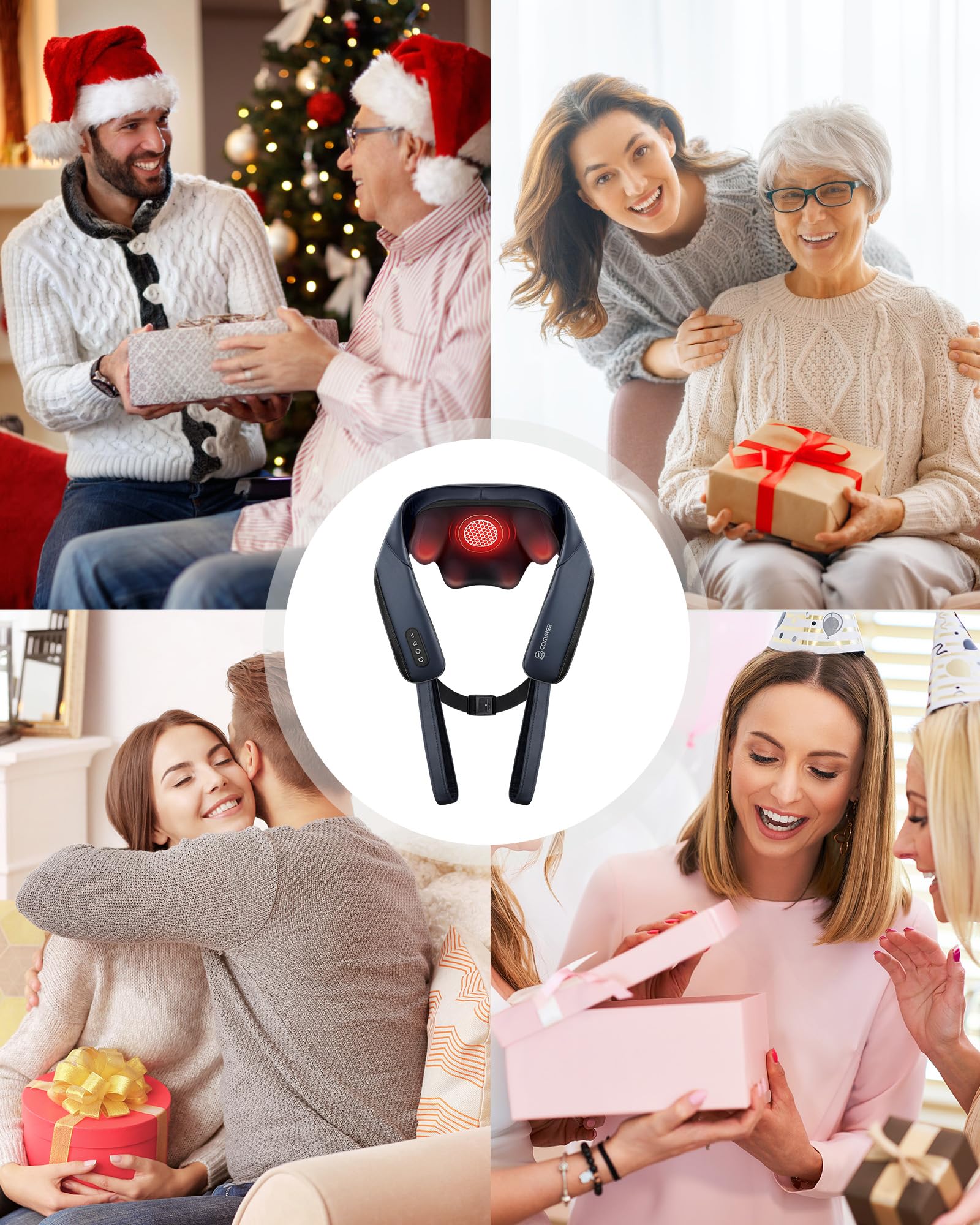 COMFIER Masajeador Cervical Shiatsu con Función de Calor, Masajeador Cervical y Espalda Inalámbrico, Calentamiento con Grafeno, Cojín de Masaje 4D con Función de Amasamiento, Regalo Hombre Mujer