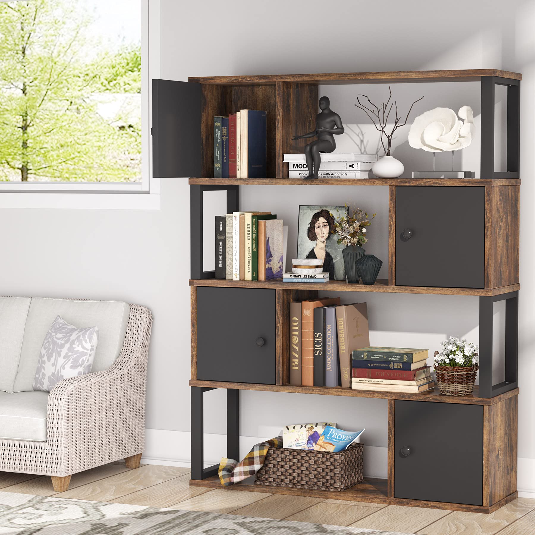 Buy Tribesigns Bookcase Bookshelf, Industrial 4Tier Living Room