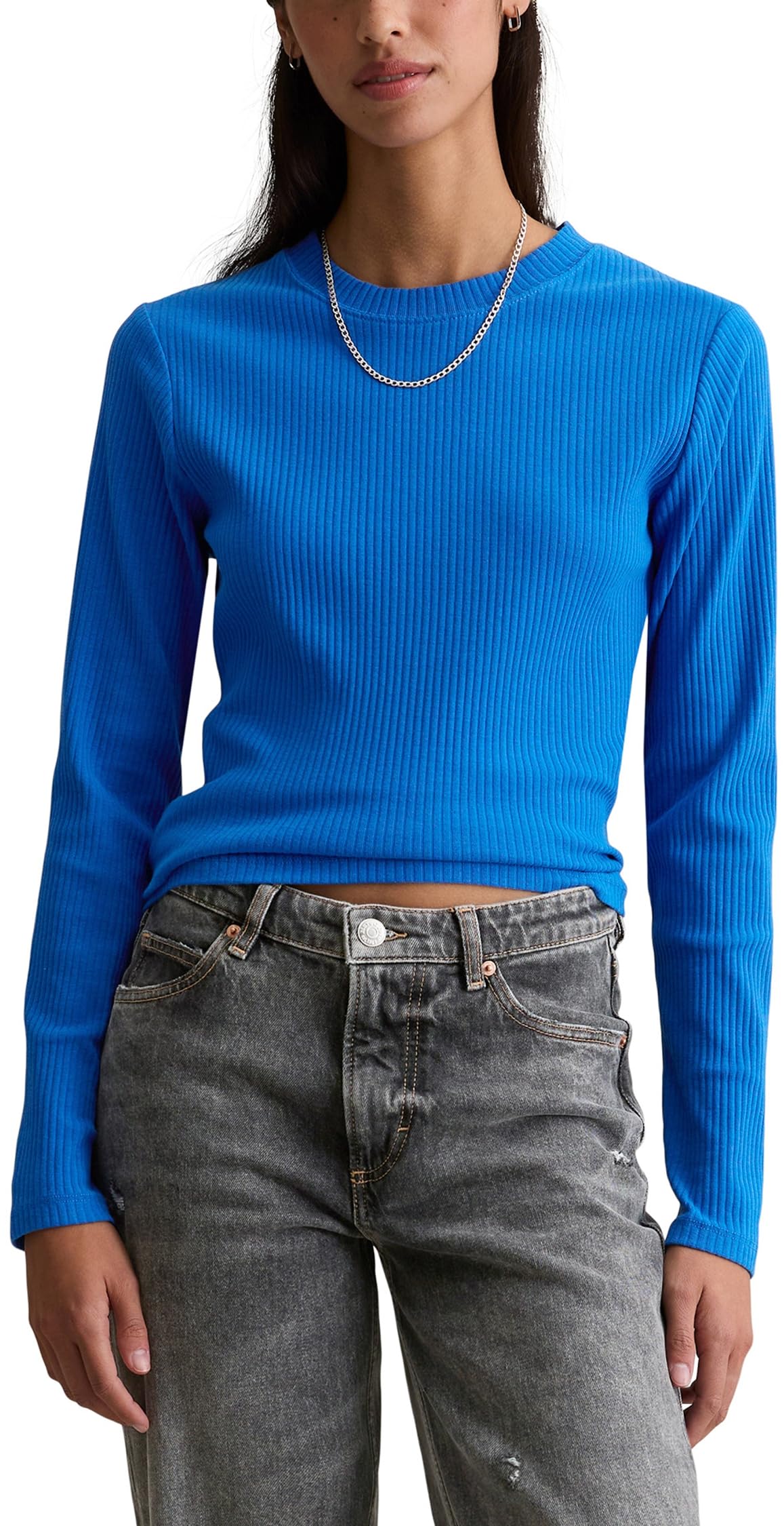 Marc OߴPolo Denim Damen Langarmshirt mit Stretch-Anteil gerippt, Blau (Pale Cobalt), L