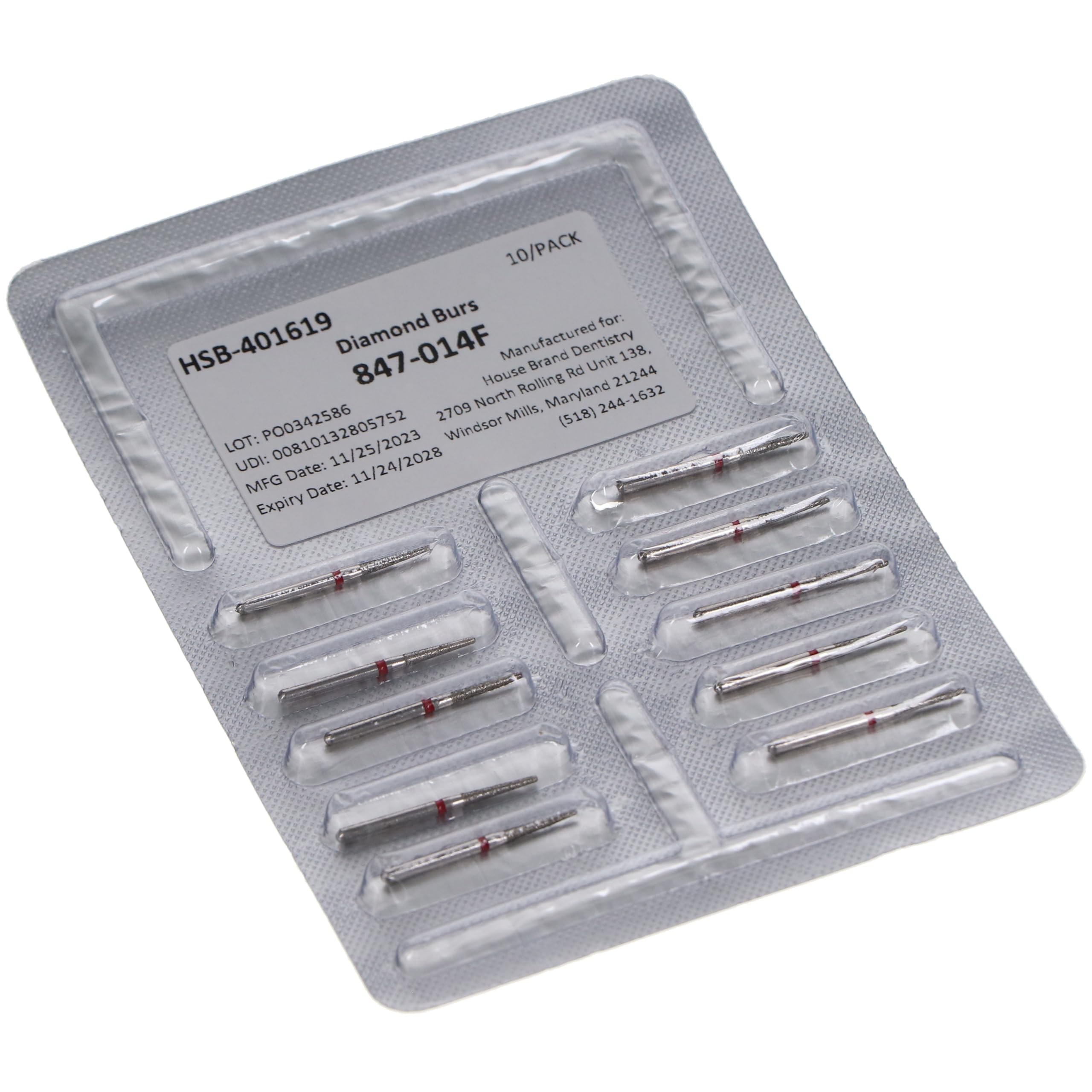 House Brand Dentistry 401619 HSB FG 847-014F Flat End Taper Fine Grit Diamond Burs 10/Pk