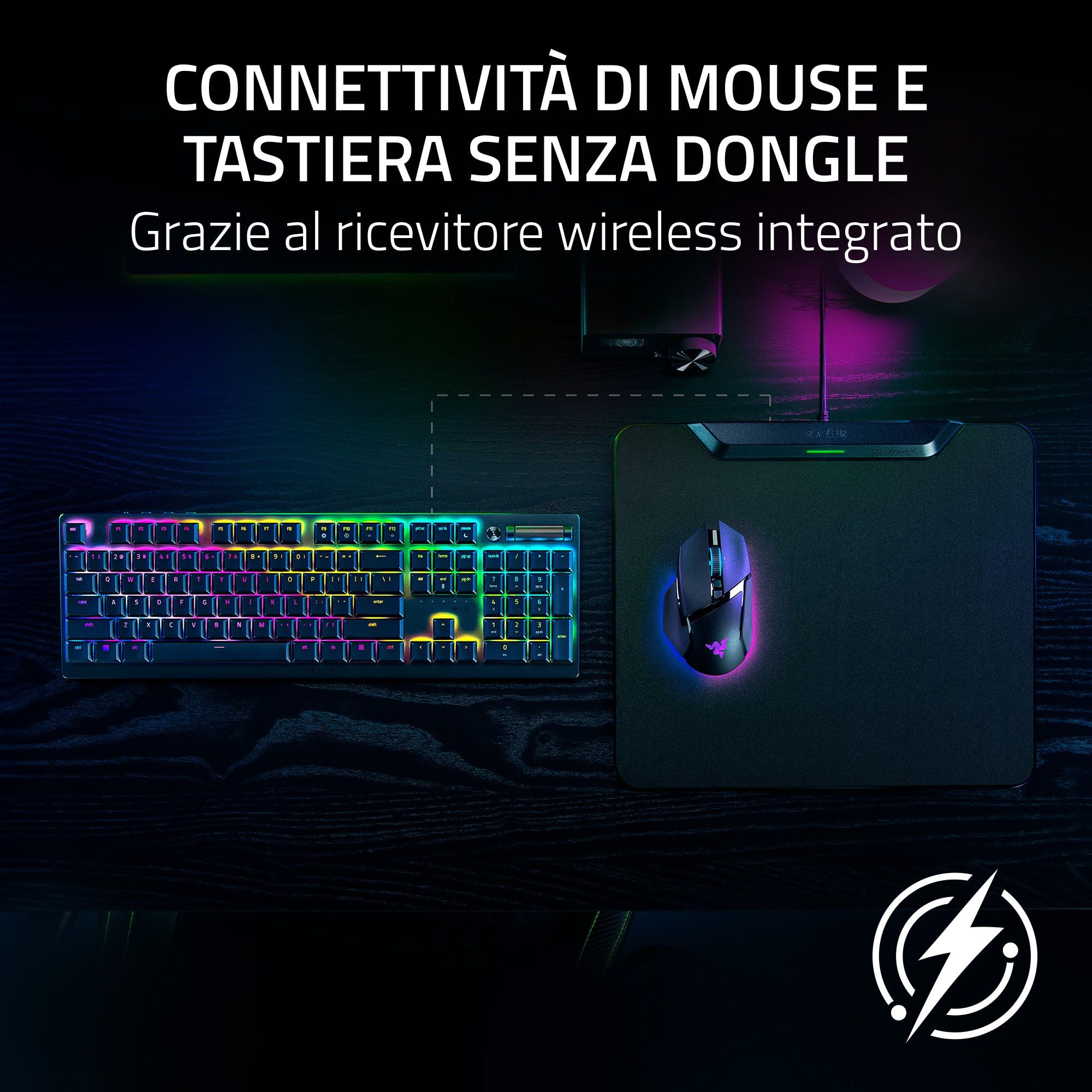 Razer HyperFlux V2 - Tappetino per mouse con ricarica wireless per mouse da gioco - tappetino per mouse da gioco e disco di ricarica (indicatore di ricarica a LED, piedini in gomma antiscivolo) Nero