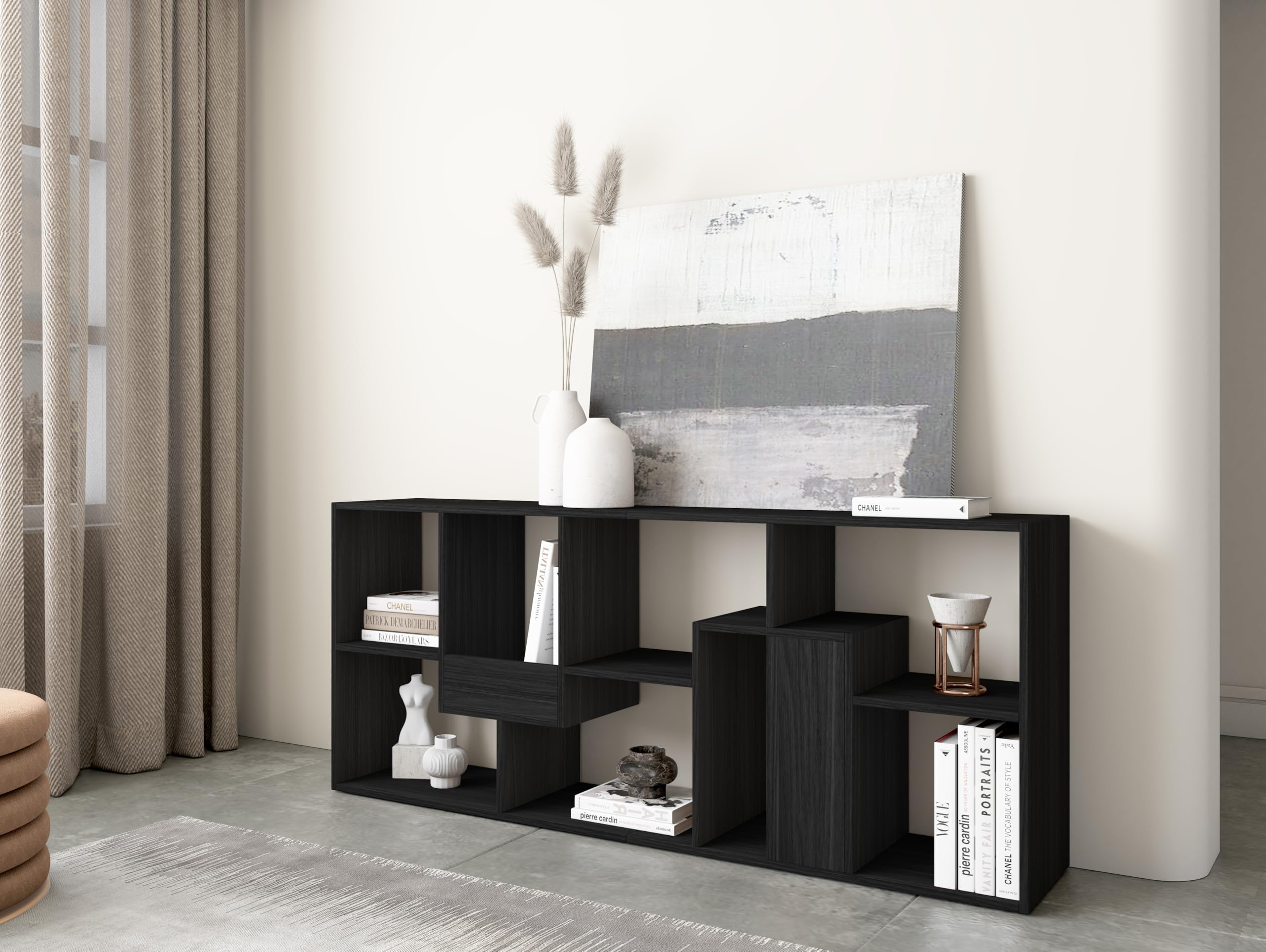 Skraut Home | Étagère Bibliothèque | Étagère de Rangement | 162x67x31cm | Salon, Bureau | Style Moderne | Noir