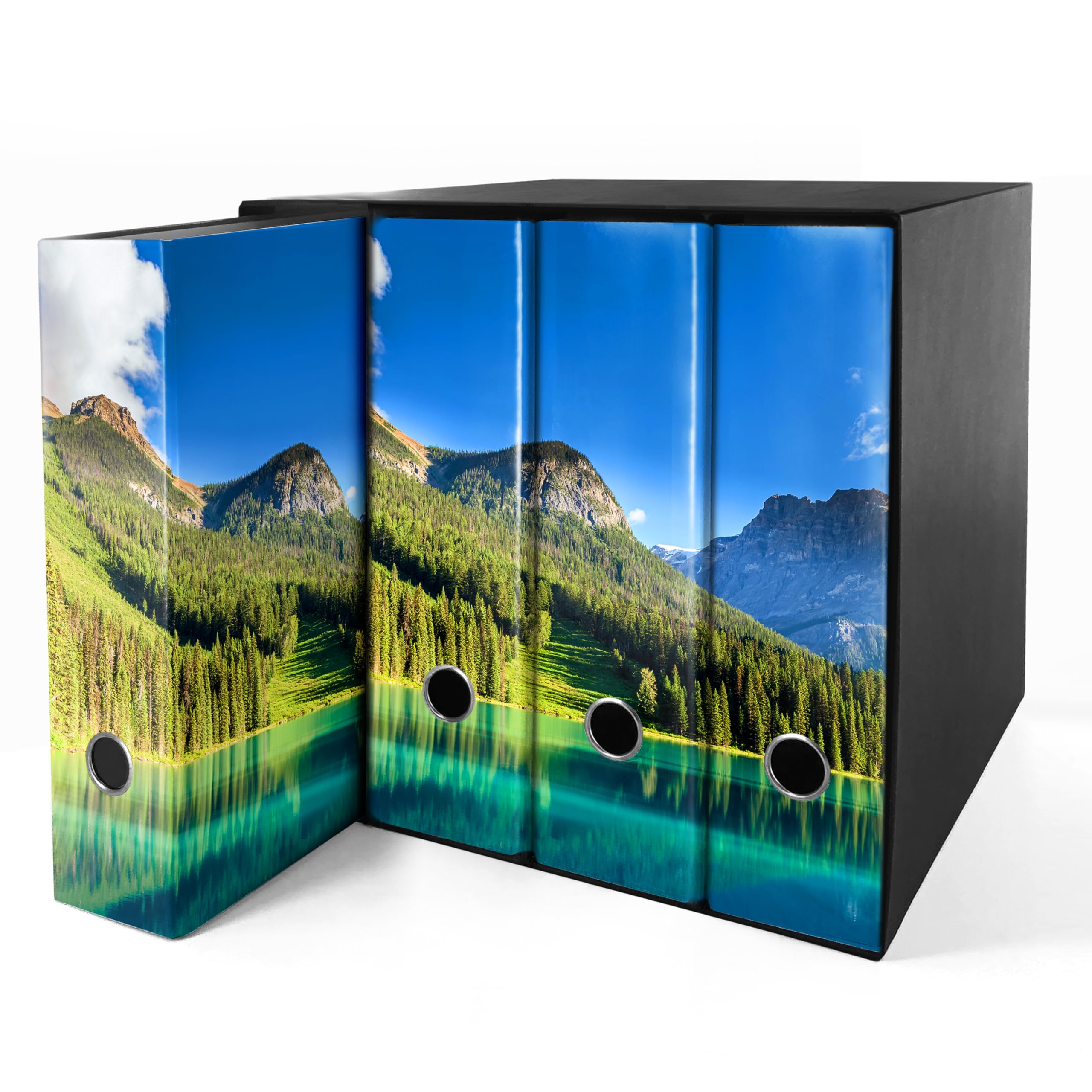 Shareprinting Set da 4 raccoglitori ad anelli - LAGO DI MONTAGNA (H31 cm con 2 anelli)