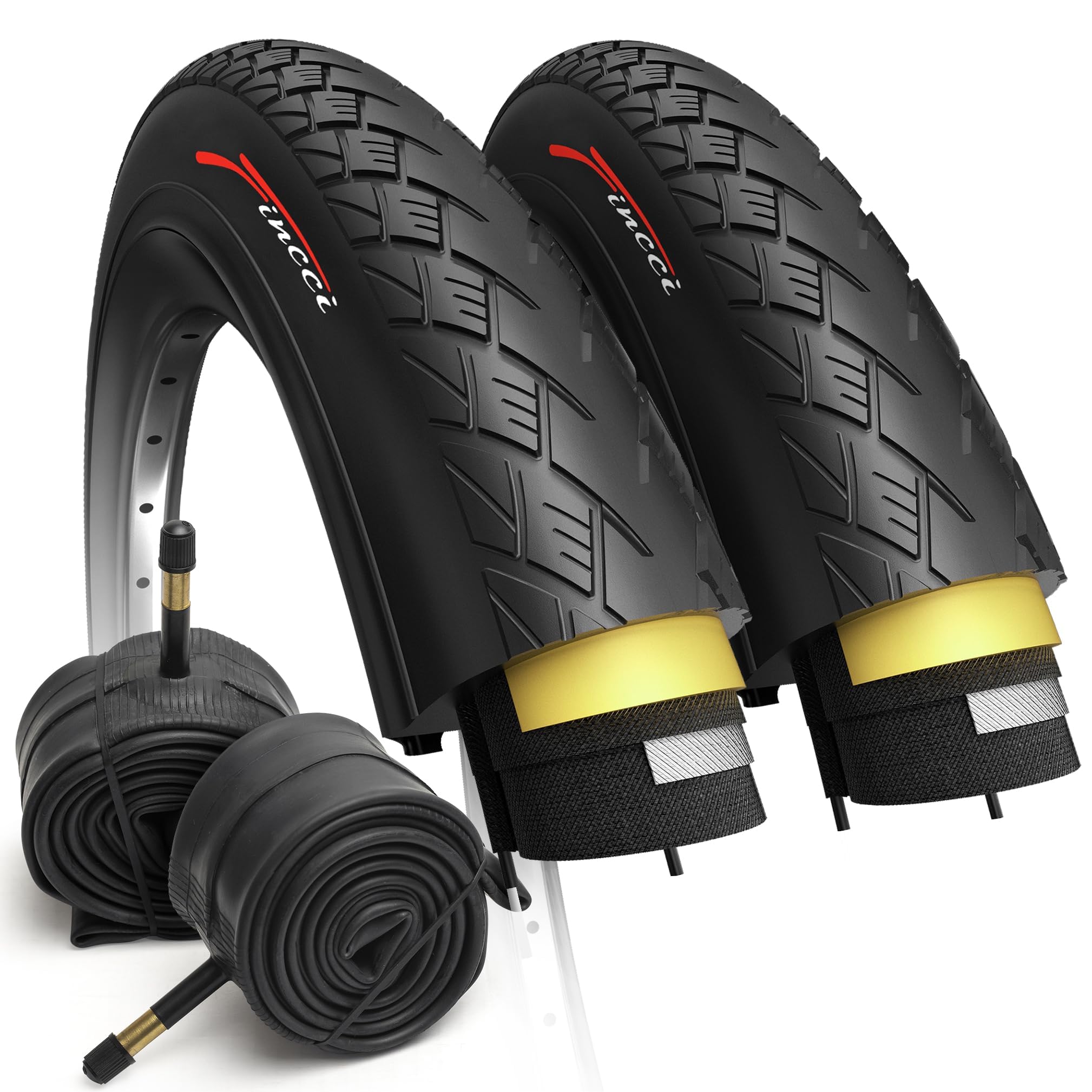 Fincci Foldable Kevlar 700x38c Bike Tire & 40-622 Inner Tubes (Schrader/Presta) – Semi-Slick 700c Tyres with Nylon Puncture-Resistant Belt,