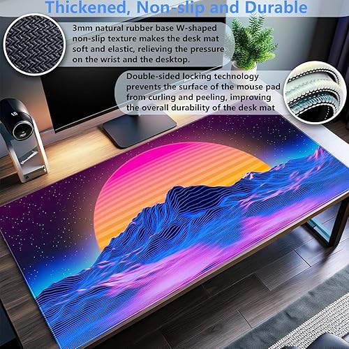 Miniatura 3 de Alfombrilla de mouse retro de fantasía neón XXL grande de 31.5 x 15.7 pulgadas, teclado y mouse pad nostálgico de arte digital para oficina