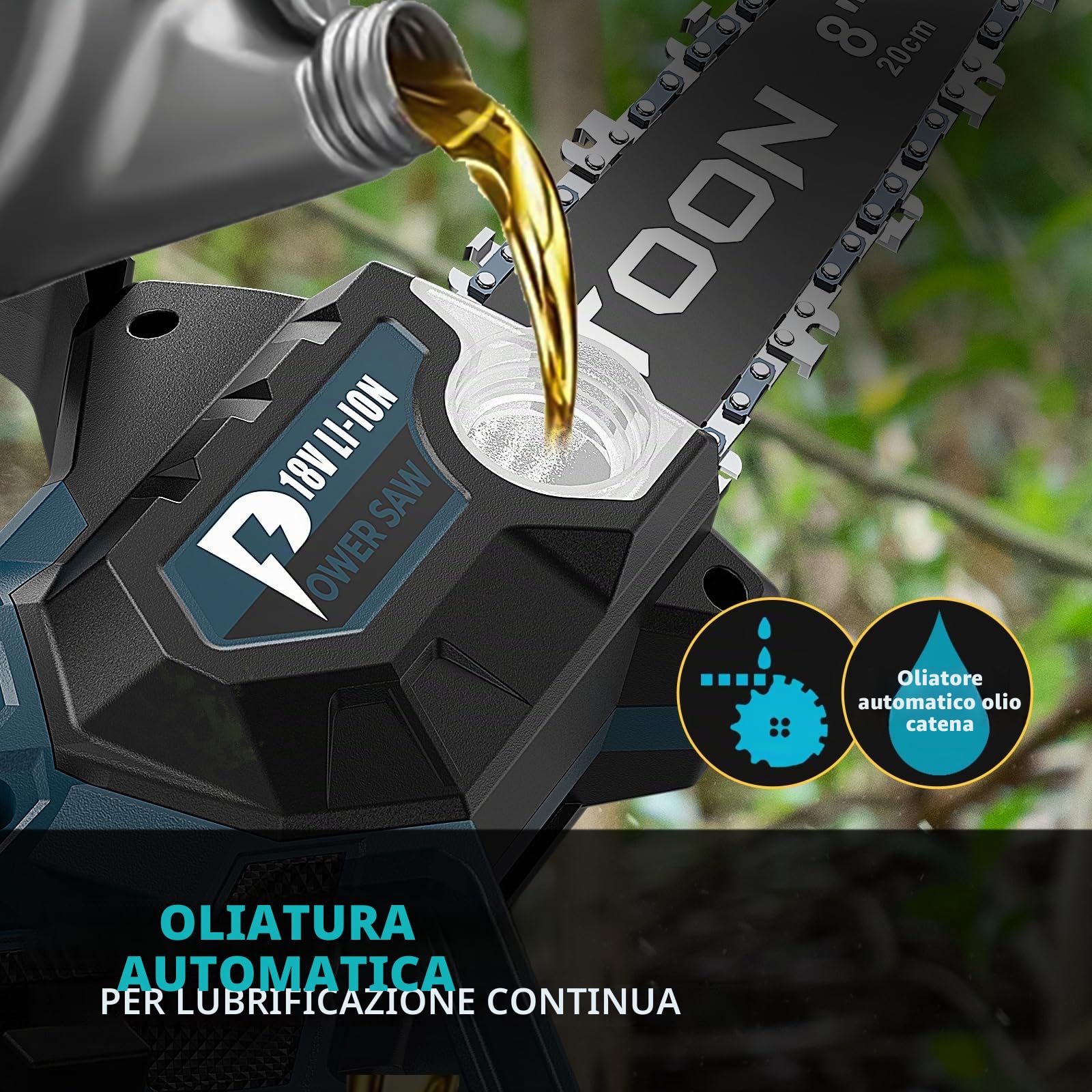 Motosega da 20 cm per batteria Bosch 18V GBA, auto-oliatore, motosega senza fili per potatura senza spazzole da 15 e 20 cm, motosega a batteria mini per taglio del legno, potatura degli alberi (solo