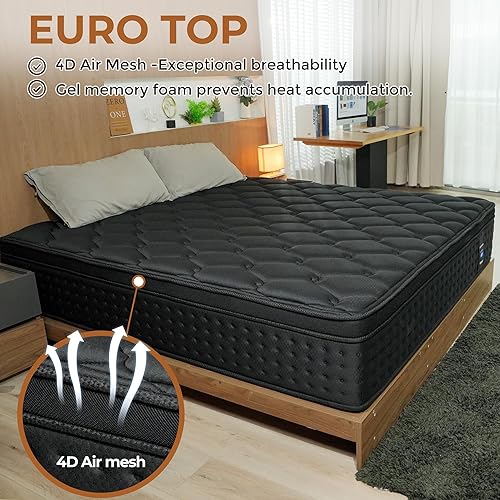 Miniatura 7 de Colchón híbrido tamaño King, colchón híbrido de 12 pulgadas en una caja, espuma viscoelástica y resortes ensacados para aislamiento de movimiento y