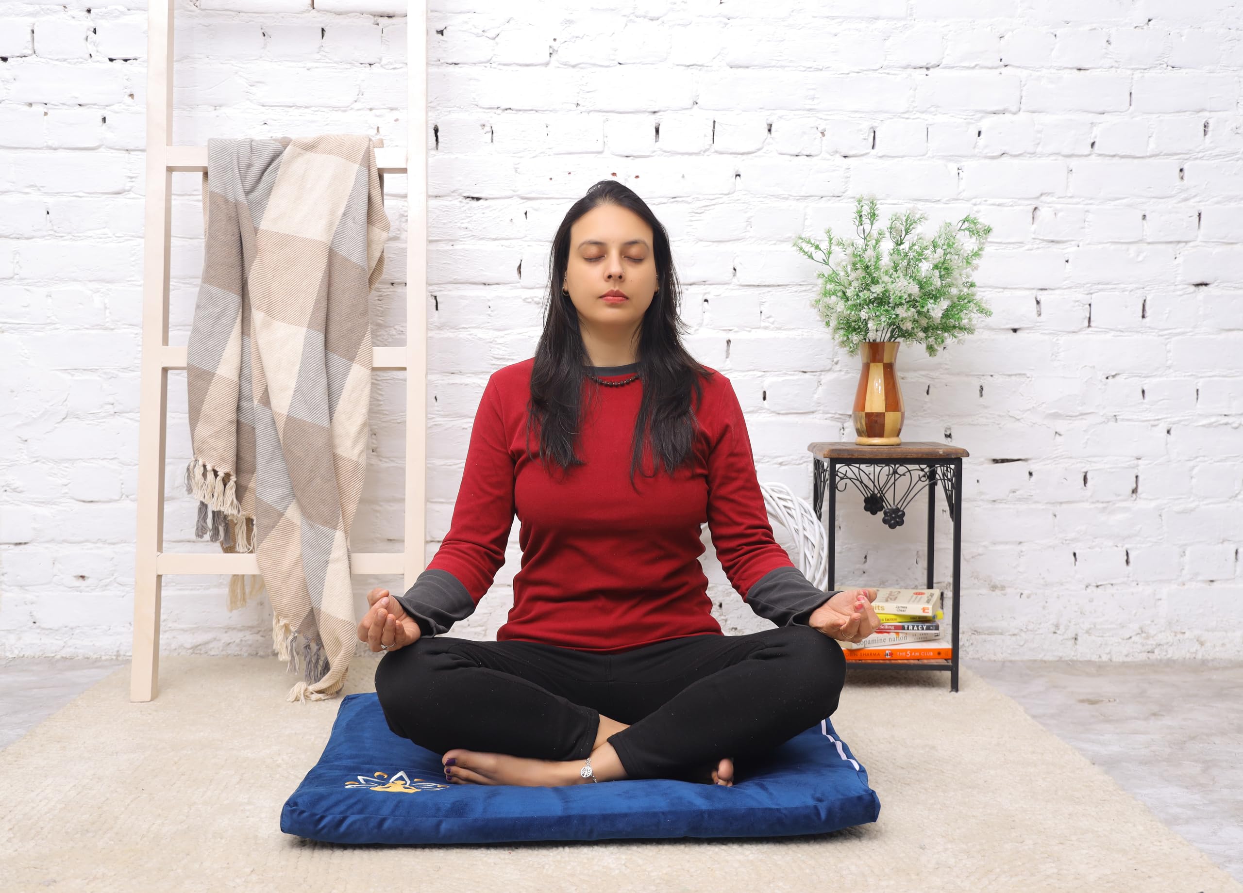 AAZEEM Meditation Mat - Cotton Filled Yoga and Meditation Pad | Meditation Cushion for Kneeling and Sitting Support | Large Rectangular Sitting Floor Pillow | Navy |-image-33