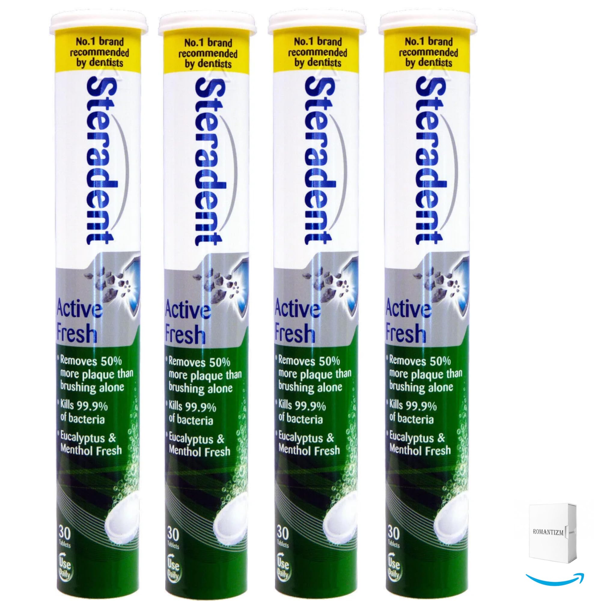 Romantizm4 Packs Active Fresh Denture Cleaning Tablets - 30 Tablets Each | Denture Cleaner | Denture Cleaning Tablets | Retainer Brite & Sterilising Tablets