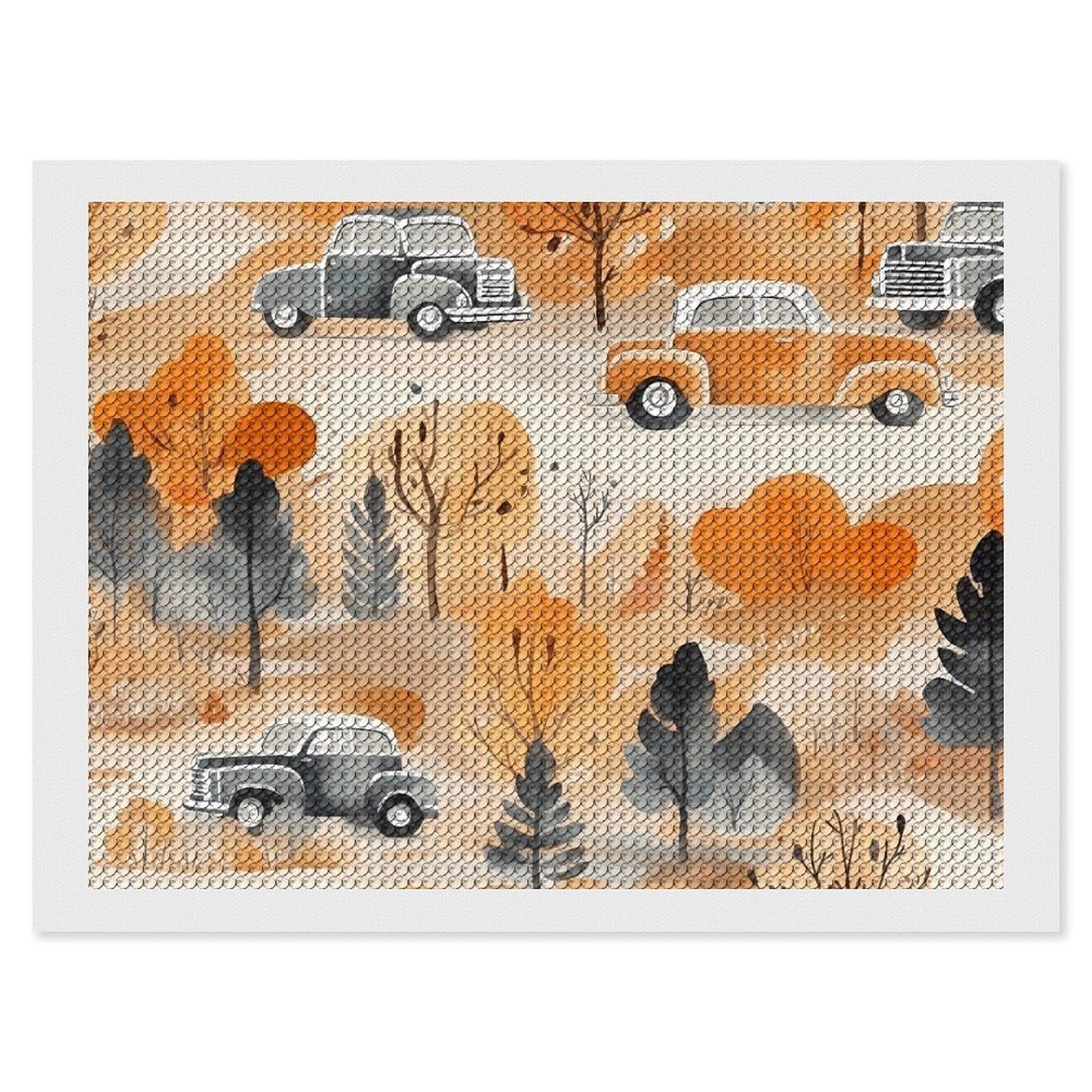 Car in The Jungle Diamond Painting Kits for Adults, DIY 5D Diamond Painting Kits for Beginners, Round Full Drill Diamond Dots Paintings, Diamonds Pictures Gem Art for Crafts Home Decor 12"x16"